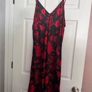Natori Black and Red Floral Midi Dress